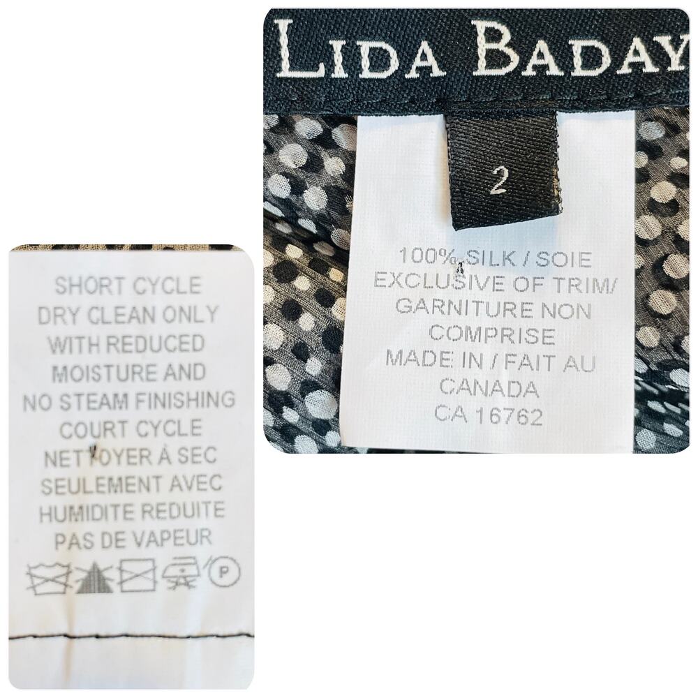 Lida Baday Black & White Silk Polka Dot Sheer Ruffle Blouse Women Sz 2 - Picture 12 of 14